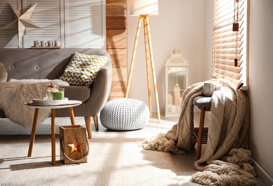 Cozy sunlit living room interior, representing home insurance protection.